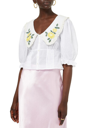 Embroidered Blouse With Puffed Sleeves